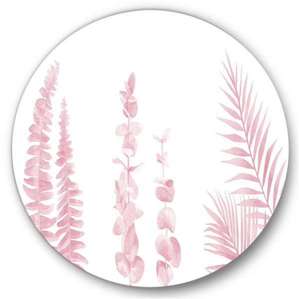 Designart 23-in x 23-in Blush Pinkeucalyptus and Palm Branches Shabby ChicCircle Art