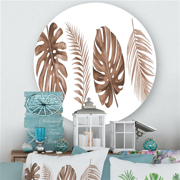 Designart 23-in x 23-in Tropical Monstera and Palm Leaf in Terracotta Traditional
