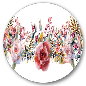 Designart 23-in x 23-in Pink Roses and Wildflower Farmhouse Metal Circle Wall Art
