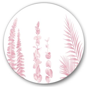 Designart 29-in x 29-in Blush Pinkeucalyptus and Palm Branches Shabby ChicCircle Art