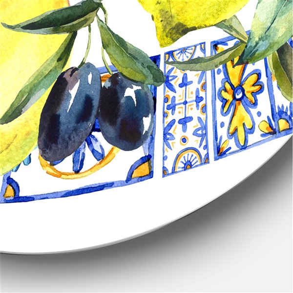 Designart 23-in x 23-in Lemon Ornament on Blue Geonetrical Pattern II Circle Art