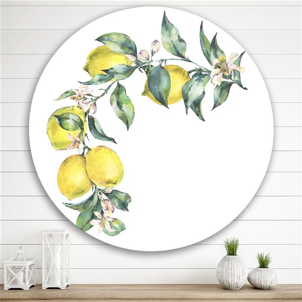 Designart 29-in x 29-in Branch of Yellow Lemons and Leaves II