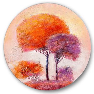 Designart 23-in x 23-in Colourful Trees Impression I Traditional Metal Circle Wall Art