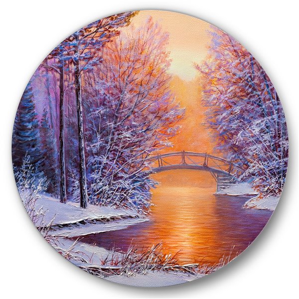 Designart 29-in x 29-in Bridge Over the River in Winter Traditional ...