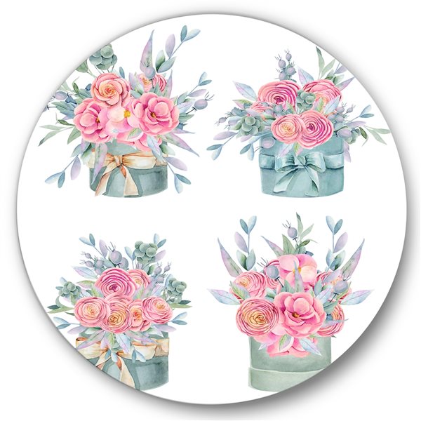 Designart 29-in x 29-in Collection of Pink Roses Farmhouse Metal Circle ...