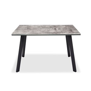 HomeTrend Lisbon Granite Grey Rectangular Fixed Standard Table, Glass With Powder-Coated Black Granite Base