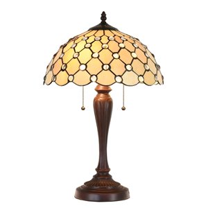 Fine Art Lighting 21-in Bronze LED Pull-Chain Table Lamp with Tiffany-Style Shade