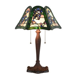 Fine Art Lighting 22.4-in Bronze LED Pull-Chain Table Lamp with Tiffany-Style Shade