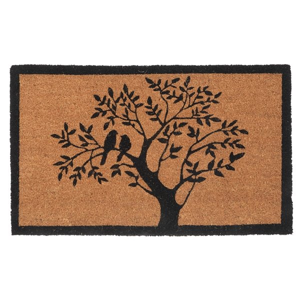 Tapis d'entrée pour l'intérieur rectangulaire noir avec arbres et des oiseaux, 30 po x 18 po, par iH casadécor