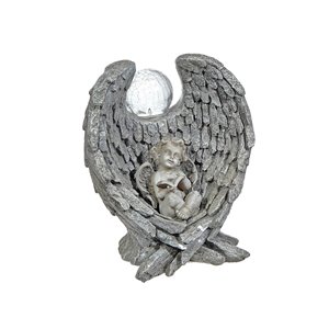 IH Casa Decor 15.5-in H x 10-in W Polyresin Cherub in Angel Wings Garden Figurine with Solar LED