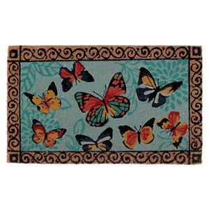 IH Casa Decor 30-in W x 18-in L Blue Butterflies Rectangular Indoor Door mat