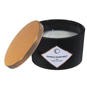 Bougie parfumée noire mate à 3 mèches avec couvercle, 14 oz (forêt tropicale de bambou) par iH casadécor