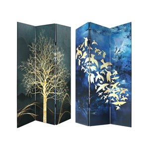 IH Casa Decor 3-Panel Dark Blue Bamboo Folding Contemporary/Modern Style Room Divider