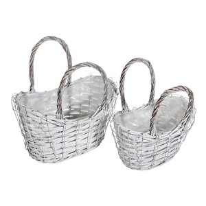IH Casa Decor Set of 2 Nesting Wicker Planters with Handle (Oval)
