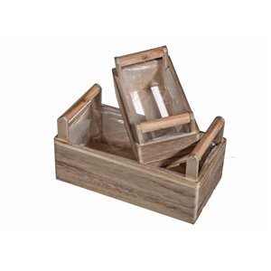 IH Casa Decor Set of 2 Nesting Wooden Crate Planters with Lining