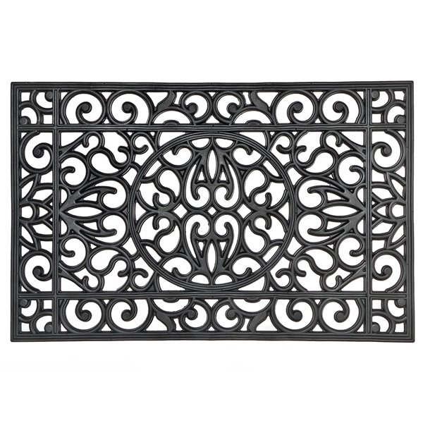 Tapis d'entrée rectangulaire pour l'intérieur avec des cercles noirs, 36 po x 23 po, par iH casadécor