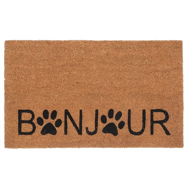 Tapis d'entrée pour l'intérieur rectangulaire brun écrit Bonjour par iH casadécor