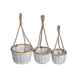 IH Casa Decor Set of 3 Hanging White Wicker Planters (Round)