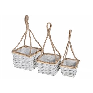 IH Casa Decor Set of 3 Hanging White Wicker Planters (Square)