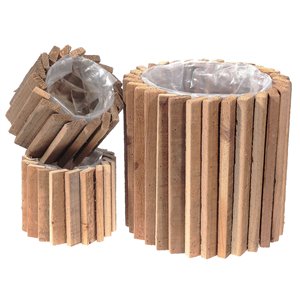 IH Casa Decor Round Domino Wood Block Planter with Liner (Set of 3)