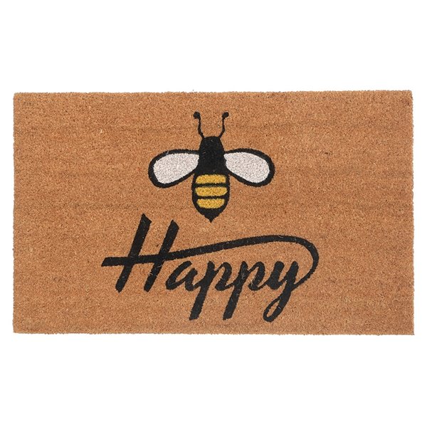 iH casadécor 30-in W x 18-in L Brown Bee Happy Rectangular Indoor Door mat