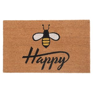 IH Casa Decor 30-in W x 18-in L Brown Bee Happy Rectangular Indoor Door mat