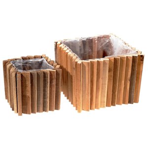 Jardinière carrée en bloc de bois domino avec doublure par IH Casa Decor, lot de 2