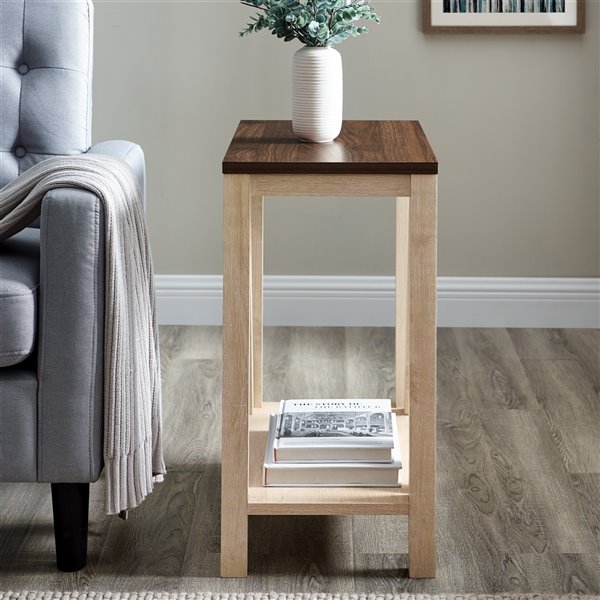 Walker Edison Dark Walnut/White Oak Composite Rectangular End Table