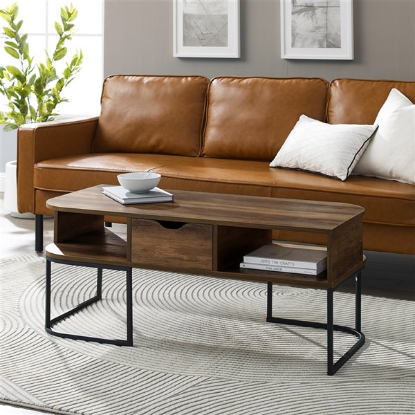 Walker Edison Rustic Oak Reclaimed Barnwood Composite Coffee Table