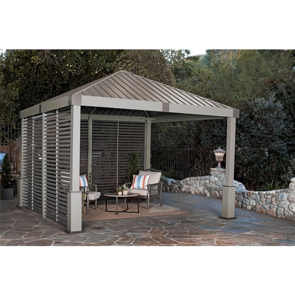 Sojag Nanda Champagne/Taupe Metal Square Permanent Gazebo With Steel Roof - 11.91-ft x 11.91-ft