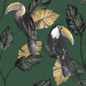 Walls Republic Amazonia 57-sq. ft. Green Non-Woven Textured Birds Unpasted Paste the Wall Wallpaper