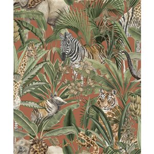 Walls Republic Amazonia 57-sq. ft. Orange Non-Woven Textured Floral Unpasted Paste the Wall Wallpaper