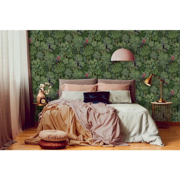 Walls Republic Amazonia 57-sq. ft. Green Non-Woven Textured Floral Unpasted Paste the Wall Wallpaper