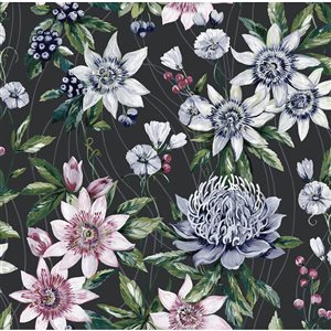 Walls Republic Amazonia 57-sq. ft. Black Non-Woven Textured Floral Unpasted Paste the Wall Wallpaper