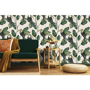Walls Republic Amazonia 57-sq. ft. Neutral Non-Woven Textured Birds Unpasted Paste the Wall Wallpaper