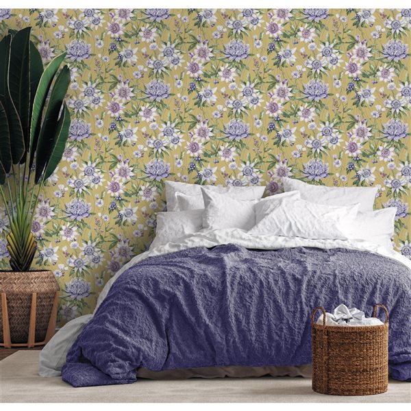 Walls Republic Amazonia 57-sq. ft. Ochre Non-Woven Textured Floral Unpasted Paste the Wall Wallpaper