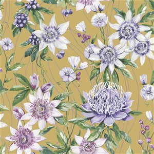 Walls Republic Amazonia 57-sq. ft. Ochre Non-Woven Textured Floral Unpasted Paste the Wall Wallpaper