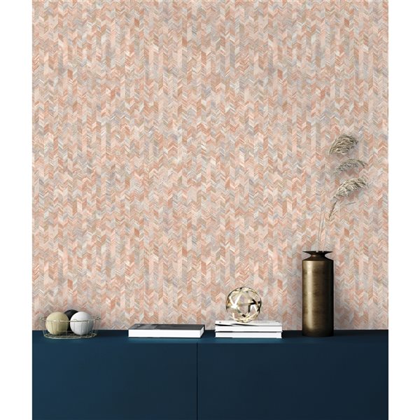 Walls Republic Amazonia 57-sq. ft. Orange Non-Woven Textured Geometric Unpasted Paste the Wall Wallpaper