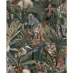 Walls Republic Amazonia 57-sq. ft. Navy Blue Non-Woven Textured Floral Unpasted Paste the Wall Wallpaper