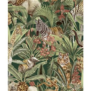 Walls Republic Amazonia 57-sq. ft. Green Non-Woven Textured Floral Unpasted Paste the Wall Wallpaper