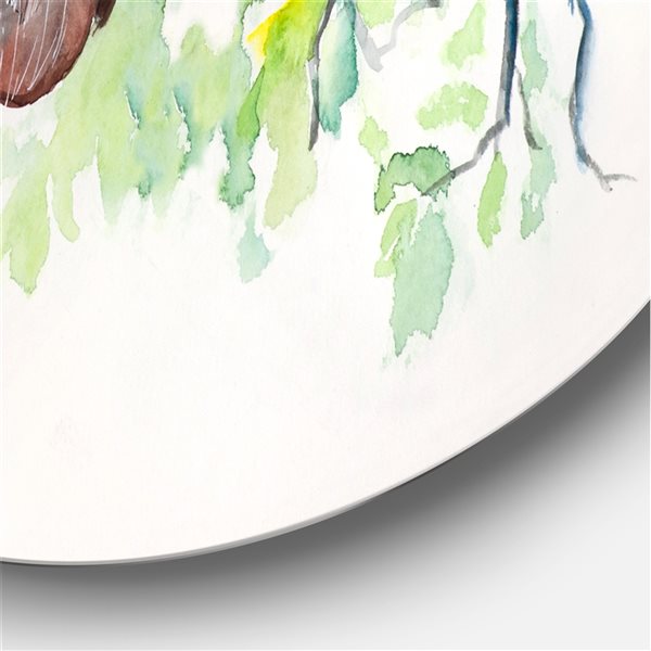 Designart 29-in H x 29-in W Owl on a Branch with Bird Friends - Traditional Metal Circle Art