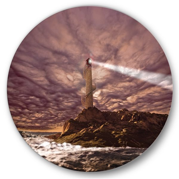 Designart 29-in H x 29-in W Lighthouse Shining Light During Stormy ...