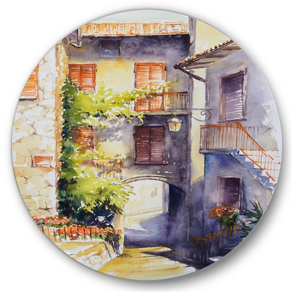 Designart 29-in H x 29-in W Rustic and Idyllic Italian VIllage - Country Metal Circle Wall Art