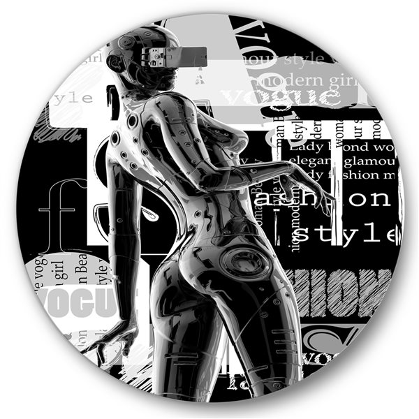 Designart 29-in H x 29-in W Monochrome Cyborg Body I - Modern Metal Circle Wall Art