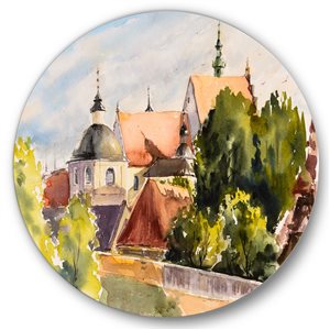 Designart 29-in H x 29-in W View of Old Polish City in Nature - Traditional Metal Circle Art