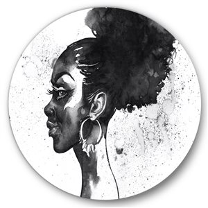 Designart 29-in H x 29-in W Monochrome Portrait of African American Woman I - Modern Circle Art
