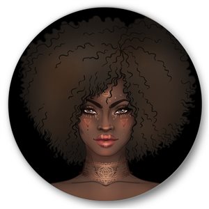 Designart 36-in H x 36-in W Portrait of African American Woman III - Modern Metal Circle Art