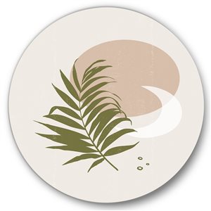 Designart 36-in H x 36-in W Sun and Moon With Green Leaf II - Modern Metal Circle Wall Art