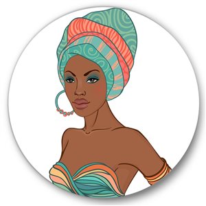 Designart 36-in H x 36-in W African American Woman with Earring and Turban - Modern Metal Circle Art