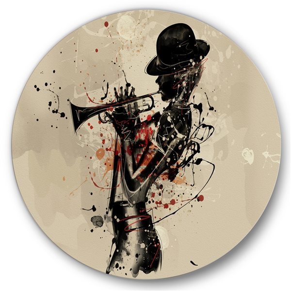 Designart 29-in H x 29-in W Woman Playing Jazz Trumpet - Modern Metal Circle Wall Art